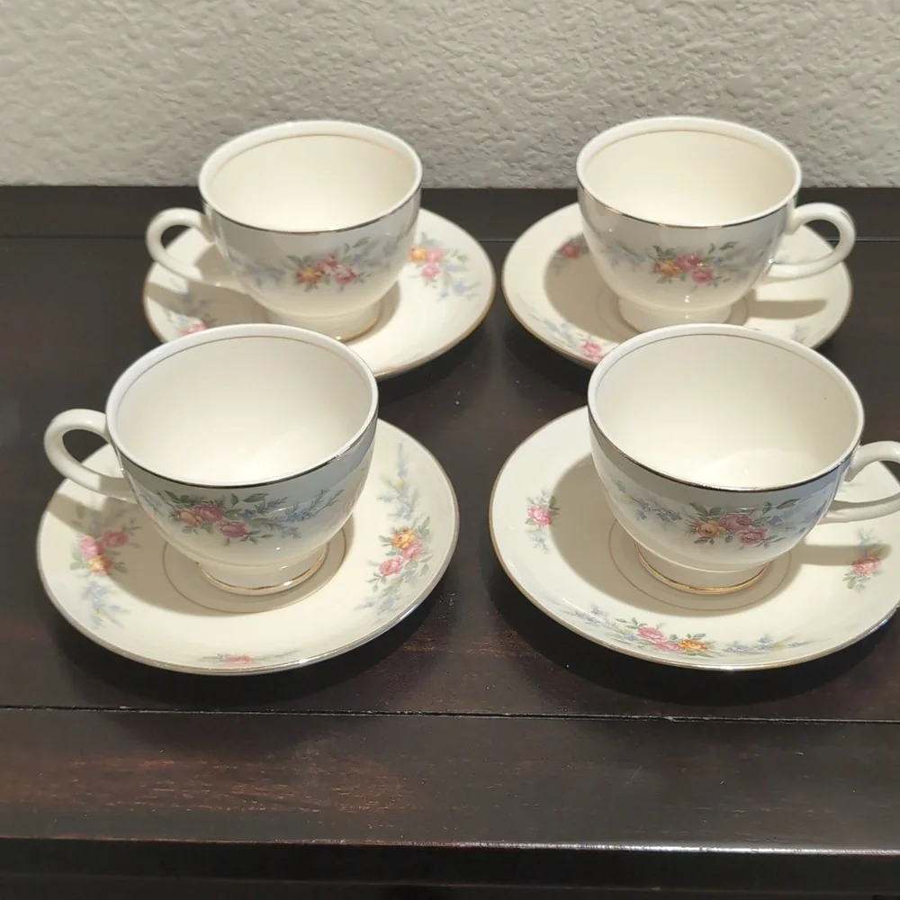 Four (4) Homer Laughlin Nautilus Ferndale Cup And Saucer Sets
